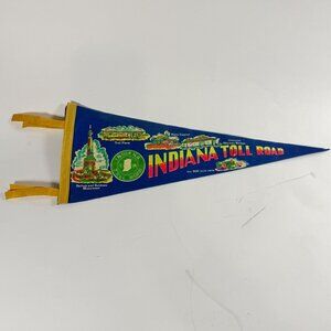 Vintage Indiana Toll Road Souvenir Felt Pennant Yellow Ties Roadside Travel